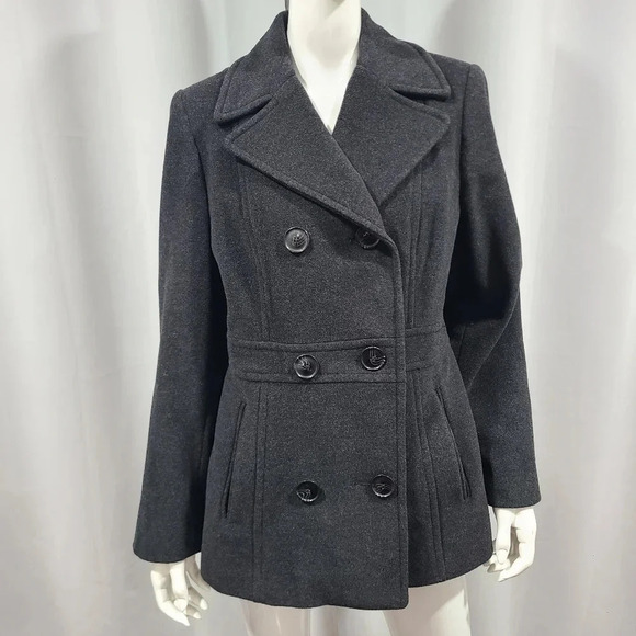 KRISTEN BLAKE Size 14 Women's Charcoal Wool/Cashmere‎ Double Breasted Coat Vtg - Picture 1 of 14